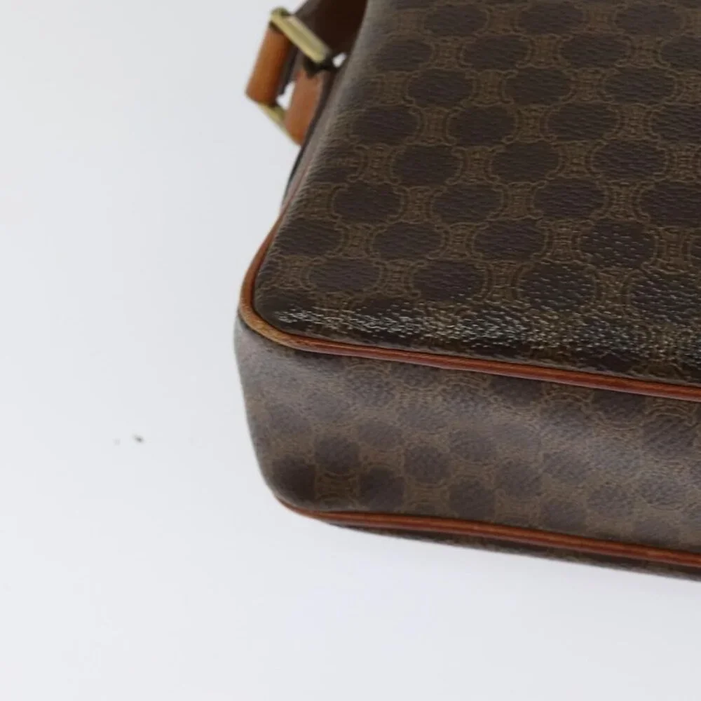 Authentic CELINE Macadam Canvas Shoulder Bag PVC Leather Brown Gold - Picture 7 of 16